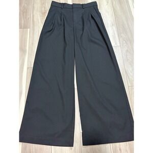 Madewell Black Pleated Front Pocket Wide Leg Trousers Dress Pants Size Tall 4
